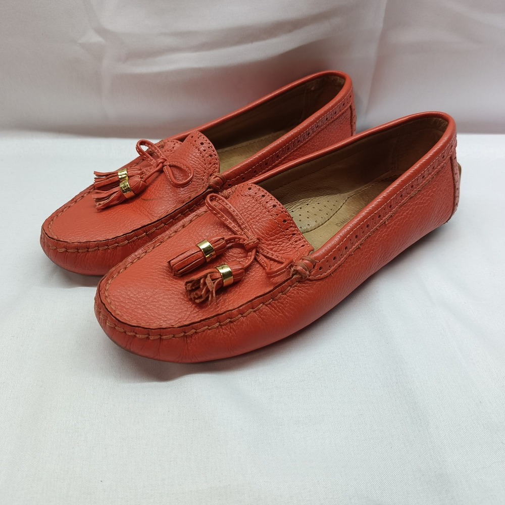 Lauren Ralph Lauren Cassady Orange Leather Tassel Driving Loafers Womens 6.5B